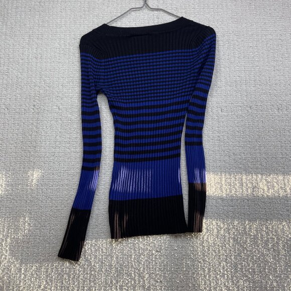 Vintage Y2K Its Our Time Ribbed Sweater a Dark BLue Striped Xtra Long Sleeve - Picture 10 of 13